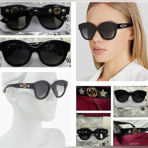 GUCCI CLASSIC BLACK FRAMES EMBELLISHED WITH SWAROVSKI STARS AND GOLD “GG” LOGO Embrace a daring contemporary aesthetic for an authentic  main image 3
